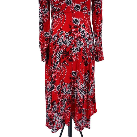 Free People Dress Women 2‎ Red Black Floral Twisted Waisted Pockets Boho Chic - Picture 9 of 12